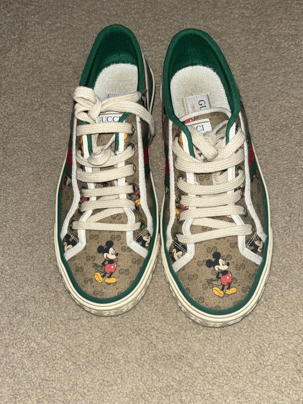 Gucci Kids Mickey GG Canvas Sneakers in Green/Tan/Red
